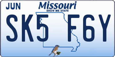 MO license plate SK5F6Y
