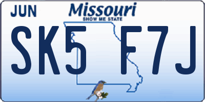 MO license plate SK5F7J