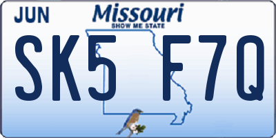 MO license plate SK5F7Q