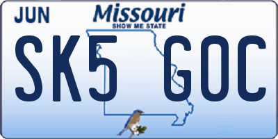 MO license plate SK5G0C