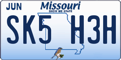 MO license plate SK5H3H