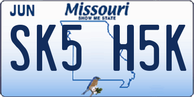 MO license plate SK5H5K
