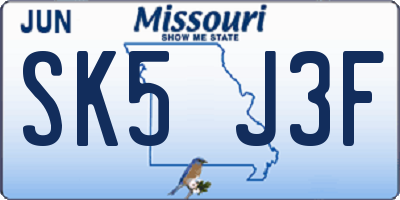 MO license plate SK5J3F