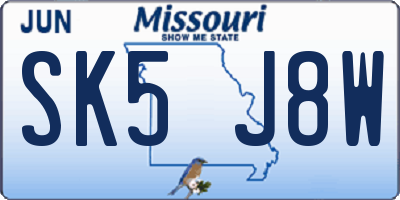 MO license plate SK5J8W