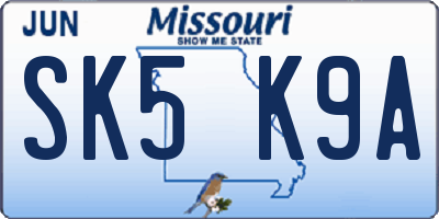 MO license plate SK5K9A