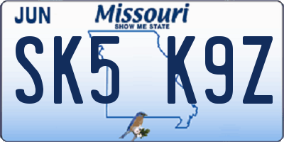 MO license plate SK5K9Z