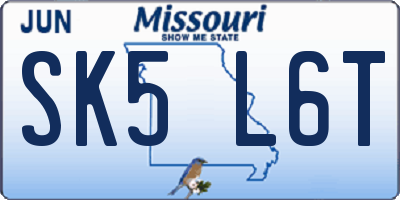 MO license plate SK5L6T