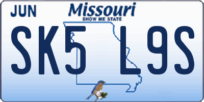 MO license plate SK5L9S