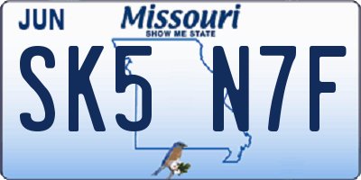 MO license plate SK5N7F