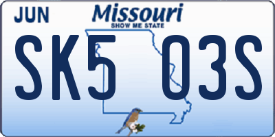 MO license plate SK5O3S