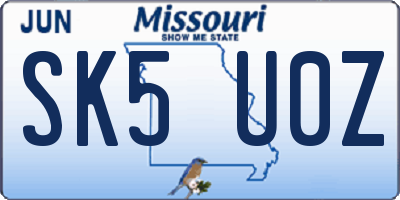 MO license plate SK5U0Z