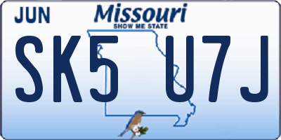 MO license plate SK5U7J