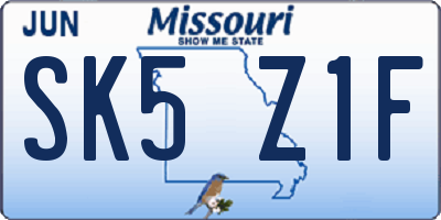 MO license plate SK5Z1F