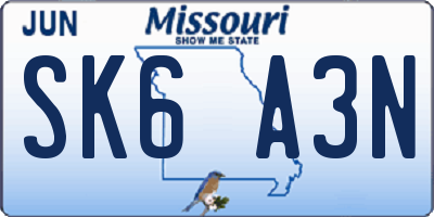 MO license plate SK6A3N