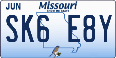 MO license plate SK6E8Y