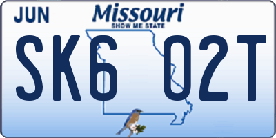 MO license plate SK6O2T