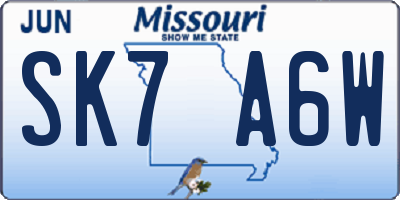 MO license plate SK7A6W
