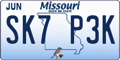 MO license plate SK7P3K
