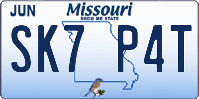 MO license plate SK7P4T