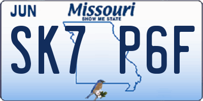 MO license plate SK7P6F