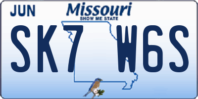 MO license plate SK7W6S