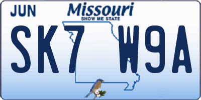 MO license plate SK7W9A
