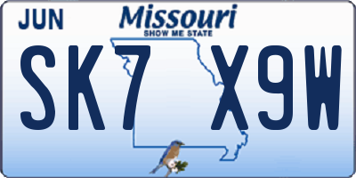 MO license plate SK7X9W