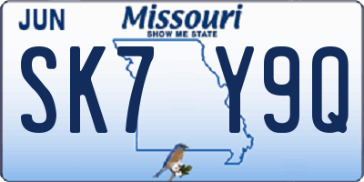 MO license plate SK7Y9Q