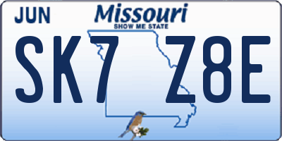 MO license plate SK7Z8E