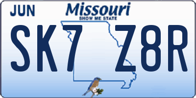 MO license plate SK7Z8R