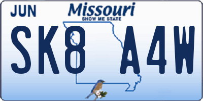 MO license plate SK8A4W