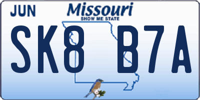 MO license plate SK8B7A