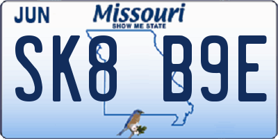 MO license plate SK8B9E