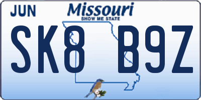 MO license plate SK8B9Z