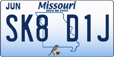 MO license plate SK8D1J