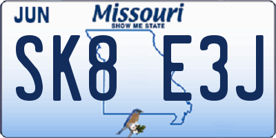 MO license plate SK8E3J