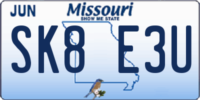 MO license plate SK8E3U