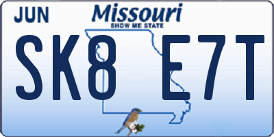MO license plate SK8E7T
