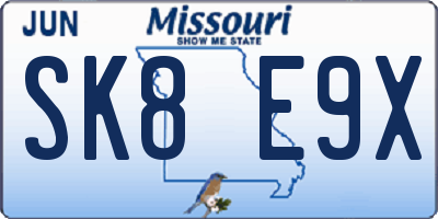 MO license plate SK8E9X
