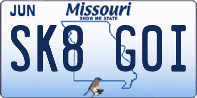 MO license plate SK8G0I