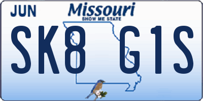 MO license plate SK8G1S