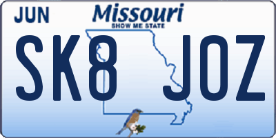 MO license plate SK8J0Z