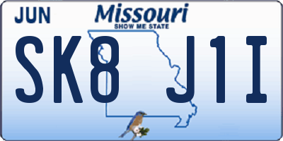 MO license plate SK8J1I