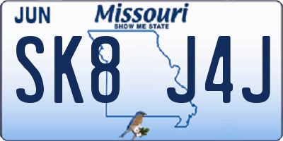 MO license plate SK8J4J