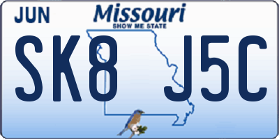 MO license plate SK8J5C