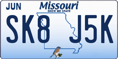 MO license plate SK8J5K