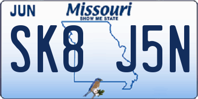 MO license plate SK8J5N