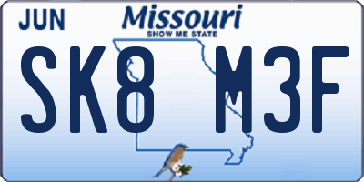MO license plate SK8M3F