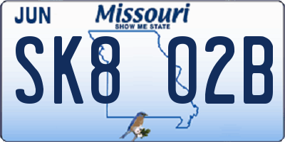 MO license plate SK8O2B
