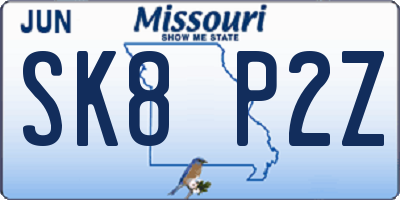 MO license plate SK8P2Z